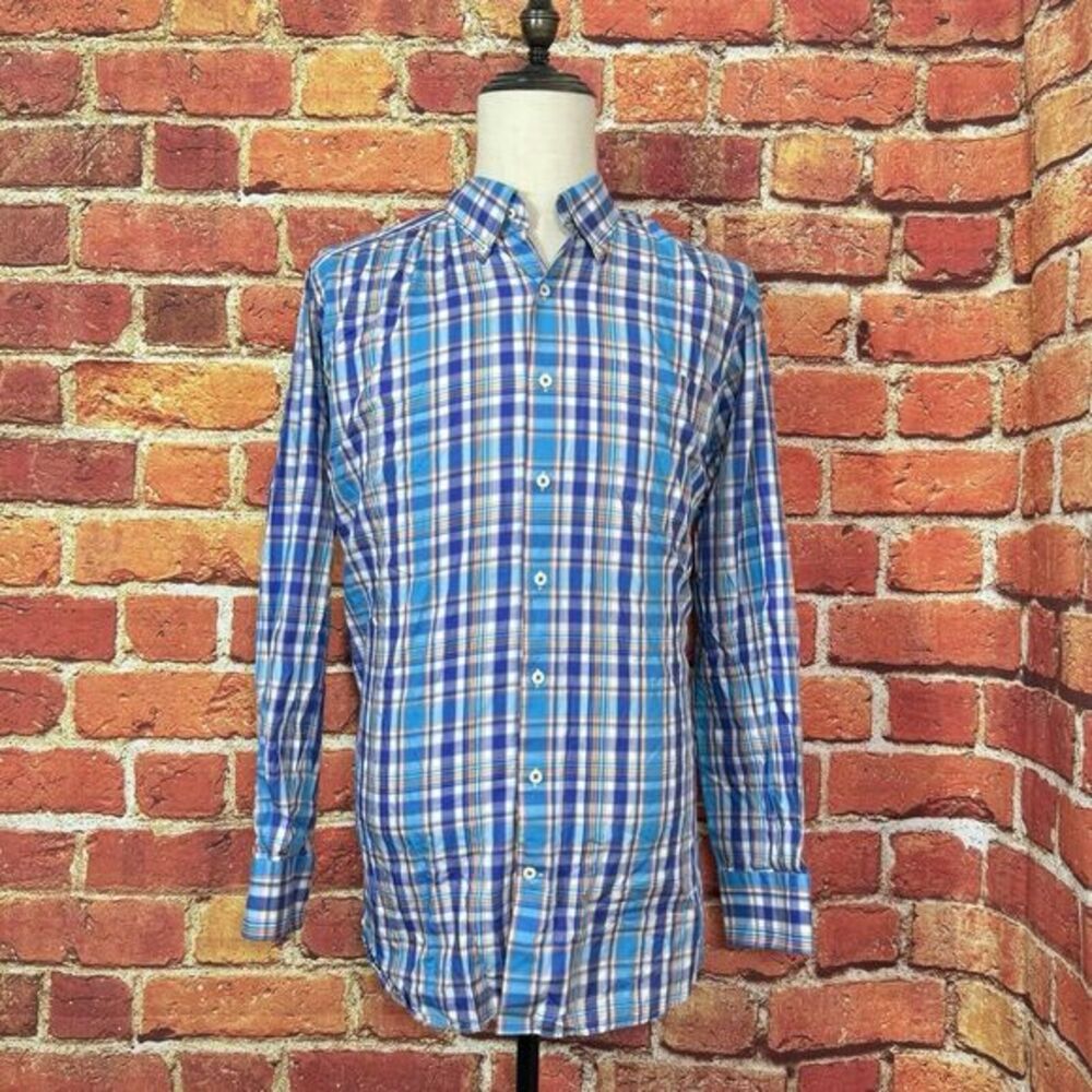Peter Millar Men's Button Down Long Sleeve Plaid Shirt 100% Cotton Size XL EUC